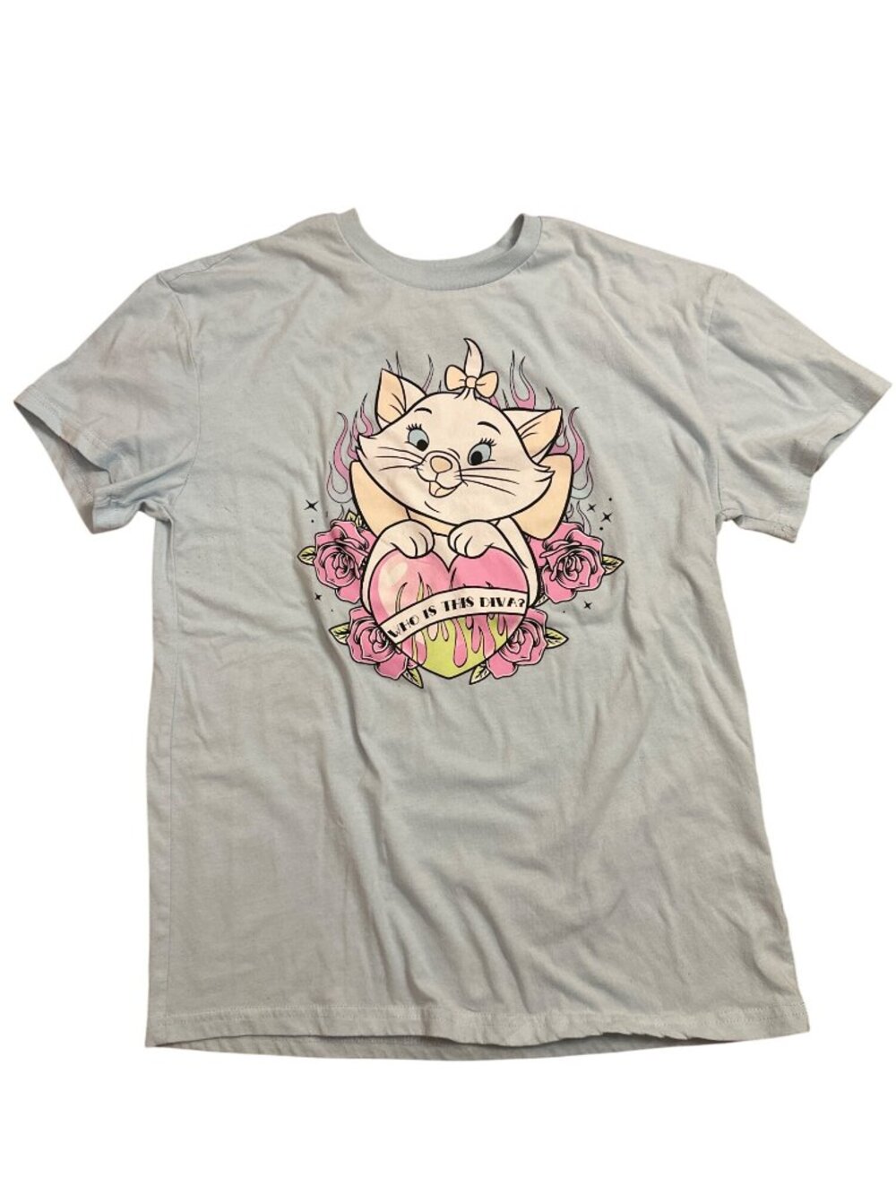 Disney Marie T-Shirt Womens M "Who Is This Diva?" Graphic Casual Light Blue